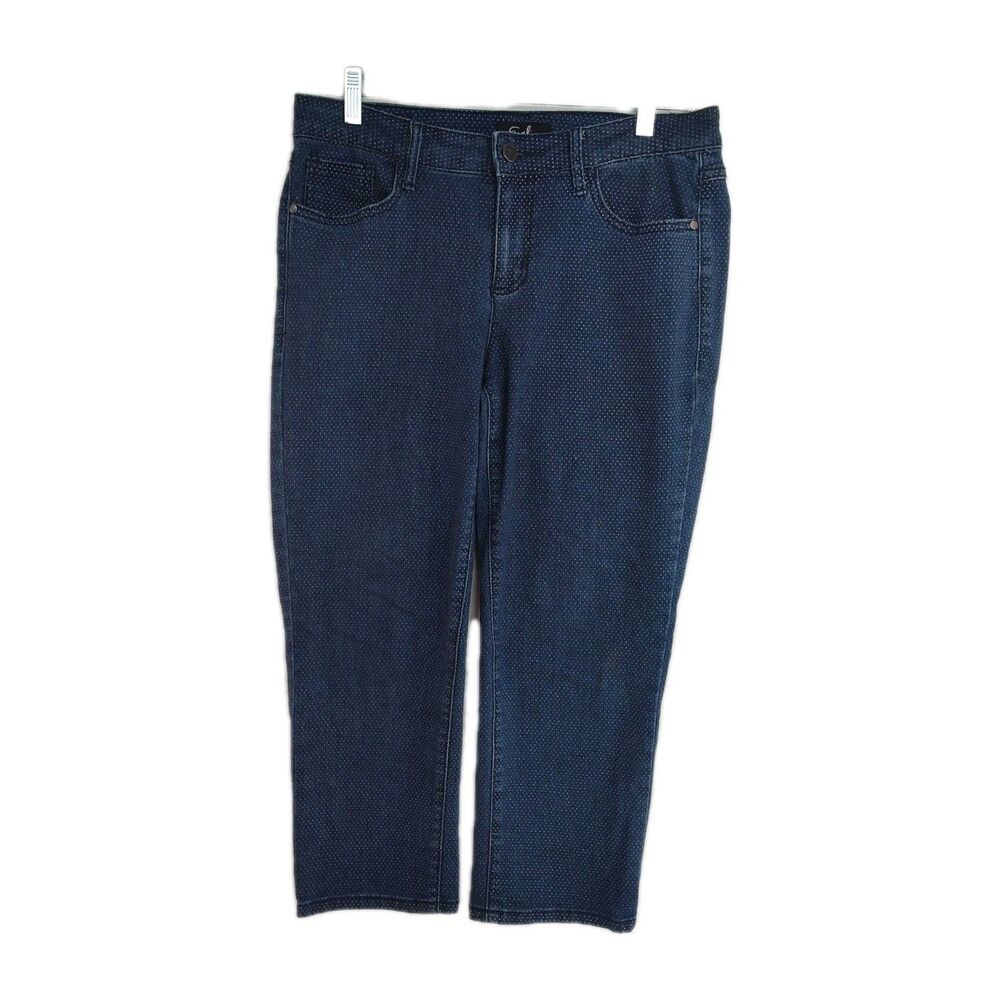Earl Jean Capri Jeans Women's Size 10 Dark Blue w/ White Dots Straight Leg